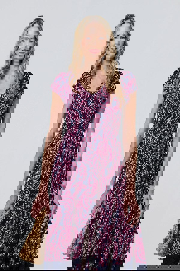 Navy | Paisley Cap Sleeve Lace Trim Maxi Dress
