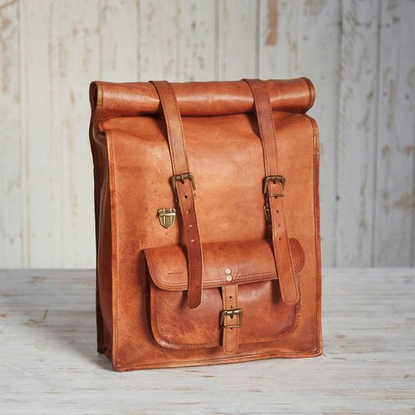 Paper High Brown Leather Rolltop Backpack