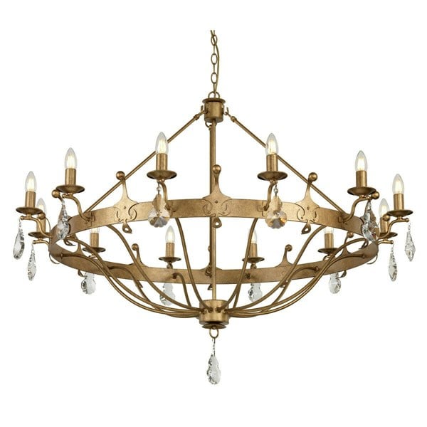 12 Bulb Chandelier Hanging Pendant LIght Gold Patina LED E14 60W Bulb Loops