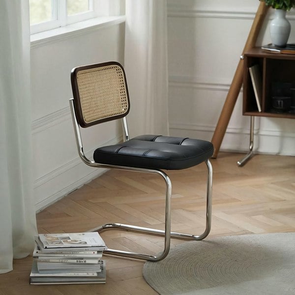 Chloe Rattan Dining Chair, Steel & Wood & Leather-Rit Concept-Rit Concept