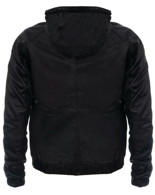 Infinity Leather Men’s Casual Leather Hooded Bomber Jacket-Odesa