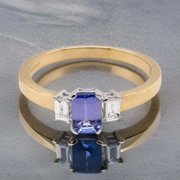 Vintage Tom A Tanzanite and Diamond three stone ring