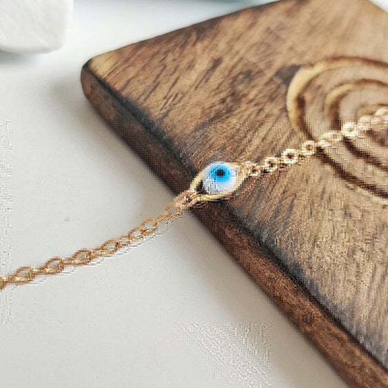 The Colourful Aura Tiny Blue Evil Eye Golden Turkish Minimalist Evil Eye Charm Bead Protection
