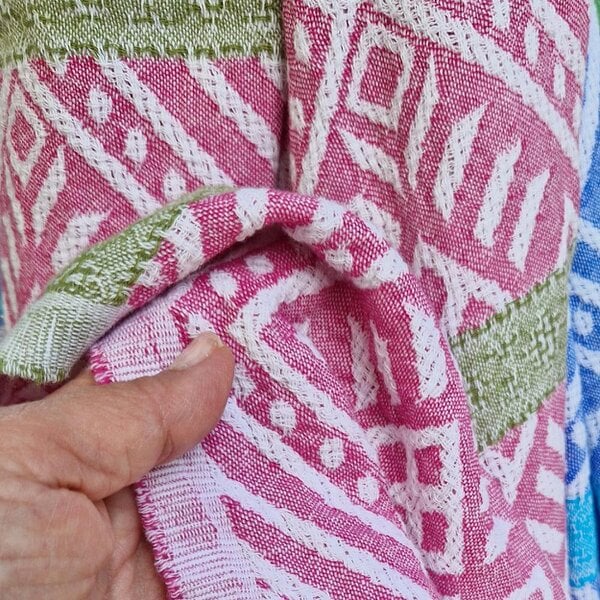 Cotton and Olive Maya Cotton Hammam Towel - Fuchsia and Green