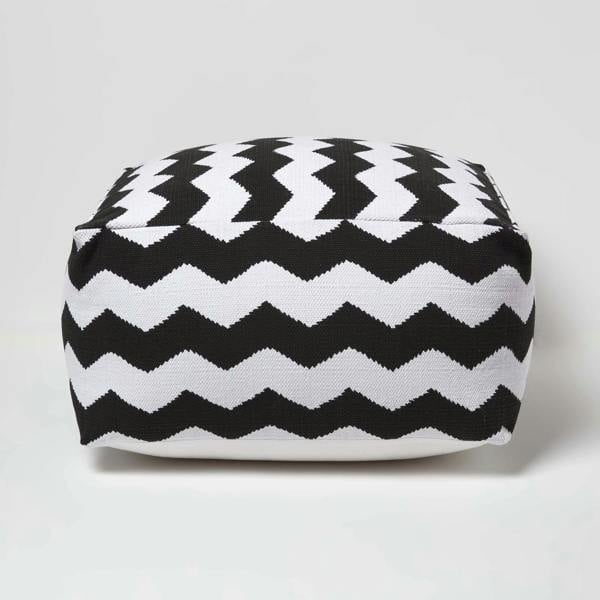 HOMESCAPES Black and White Chevron Style Bean Footstool