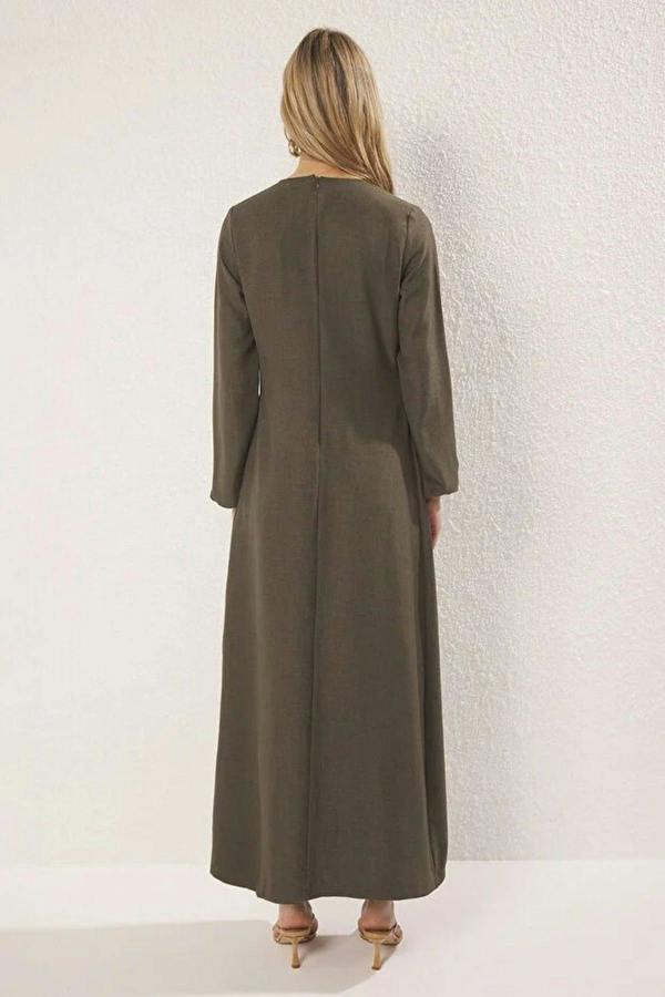 WOVCOR Tie Waist Long Sleeve Maxi Dress