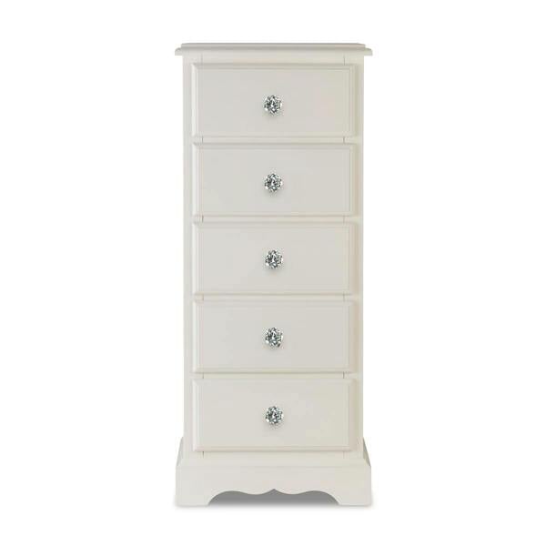 Statement Furniture Romance Tallboy 5 Drawer Narrow Chest of Drawers with Crystal Handles
