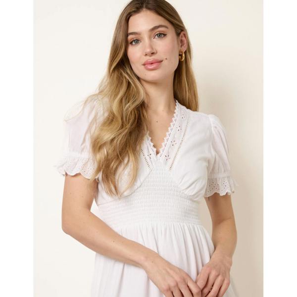 Blue Vanilla Embroidery Detail V-Neck Dress