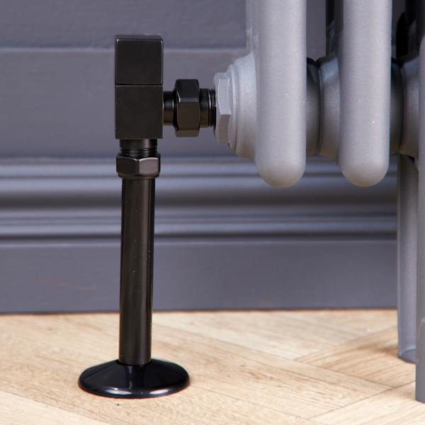 Flode Angled Square Manual Radiator Valve Pack | 15mm x 1/2″ | Satin Black