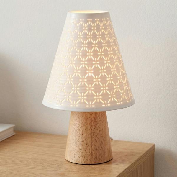 Garden Greatness Geometric Ceramic Table Lamp with Wood Base