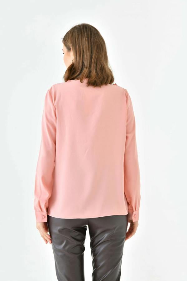 Hoxton Gal Oversized Long Sleeve Frilled Front Blouse Top in Pink