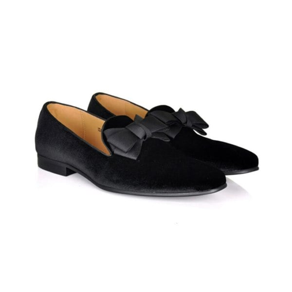 David WeJ Alfred Velvet Bow Tie Loafers - Black