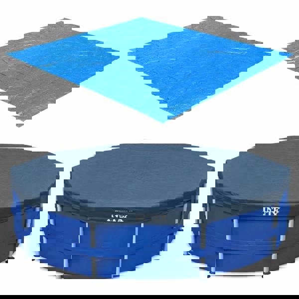 Intex 12 ft Pool Cover and 15.5 ft Ground Cloth – Protective Pool Cover with Heavy-Duty Base Mat