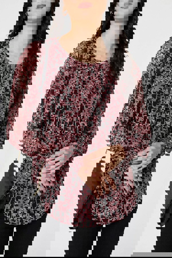 Rust | Printed Ruched Semi Sheer Blouse
