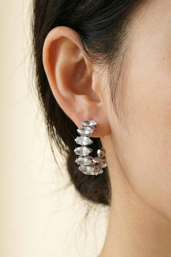 ARIIRA Twyla Marquise Crystal C Hoop Earrings