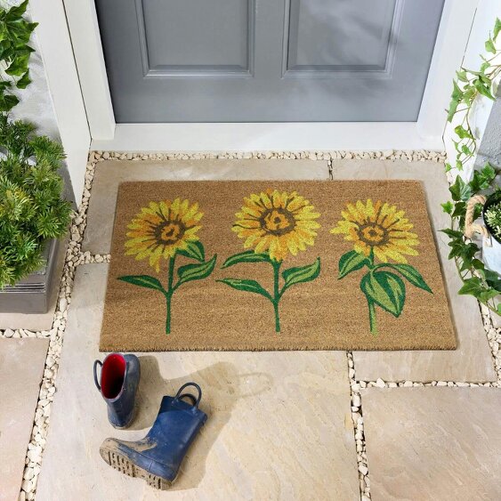 The Rugs Outdoor Printed Multi Sunflowers Coir Mat