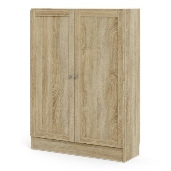 Furniture To Go Basic Low Wide Storage Cabinet in Oak (2 Shelves) with 2 Oak Doos