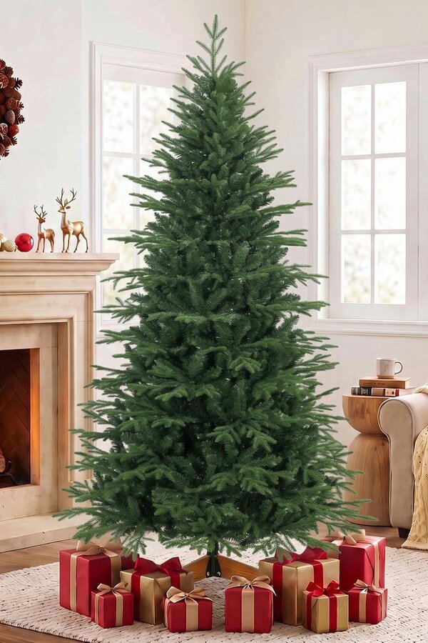 HOMCOM 7ft Artificial Christmas Tree Solid Pine Wood Stand, Green