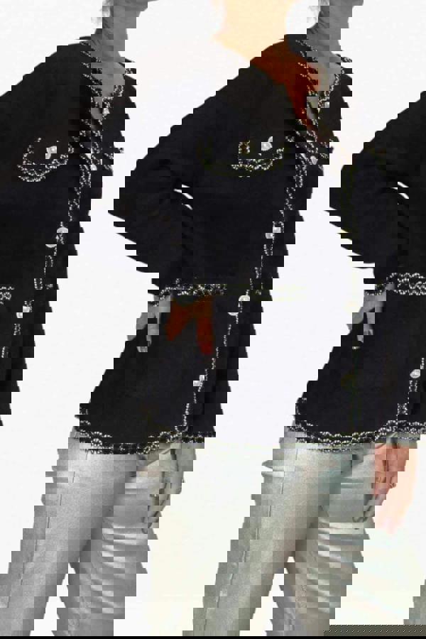 Paulo Due Women's Textured Bouclé Cardigan Jacket with Pearl Trim