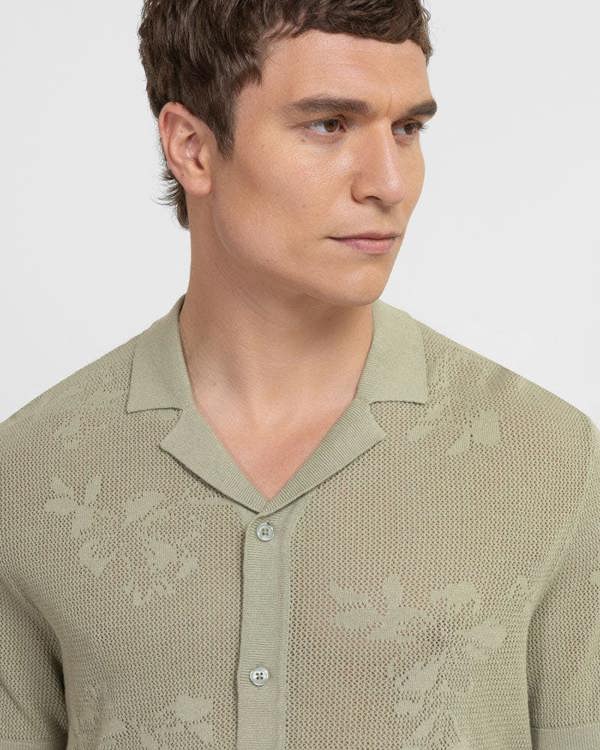 Steel & Jelly Farringdon - Leaf Texture Open Knit Short Sleeve Shirt