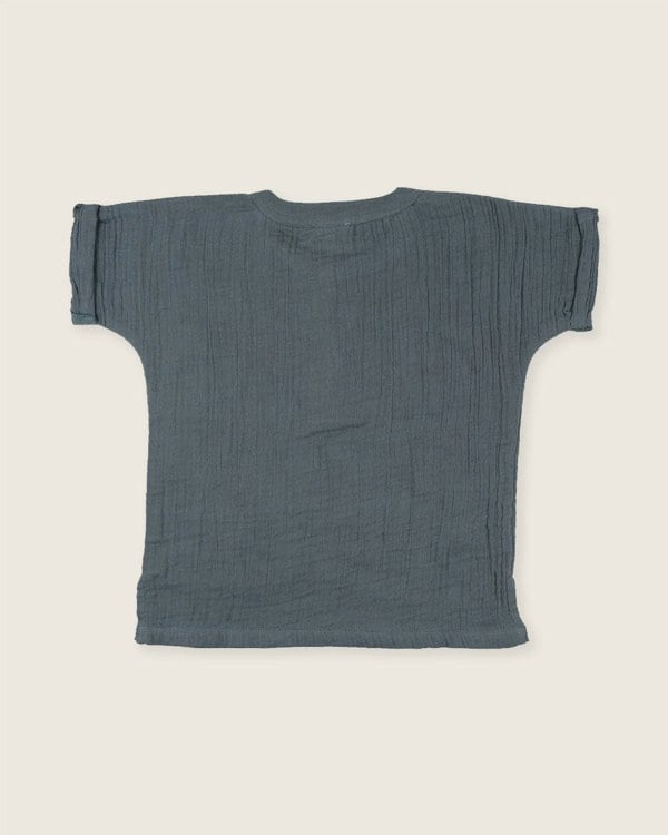 organic cotton Sea Blue Mandarin Collar Shirt - image 5