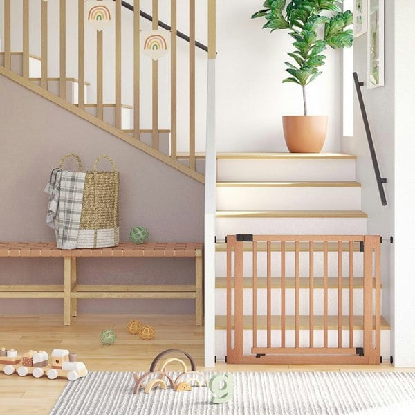Safetots Wooden Elegance Gate, Natural, 87cm - 95cm, Pressure Fit Safety Gate, 65cm Extra Wide Doorway, Easy Installation