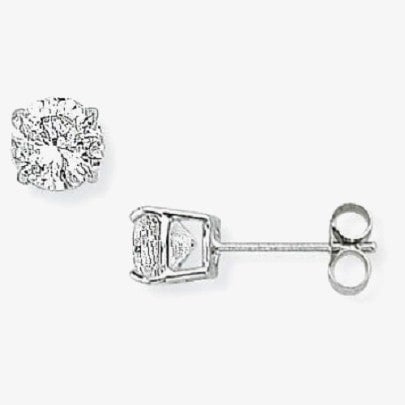 T. H. Baker 9ct White Gold 5mm Round Cubic Zirconia Stud Earrings SE210