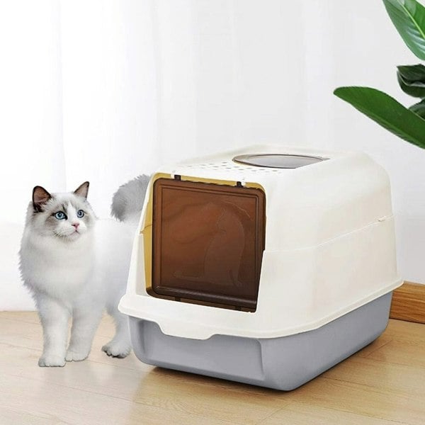 Large Hooded Top Entry Cat Litter Box with Scoop Living and Home
