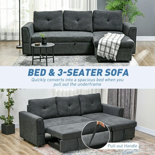 Wyld Haus Moso Dark Grey Fabric 3 Seater Pull Out Sofa Bed With Hidden Storage