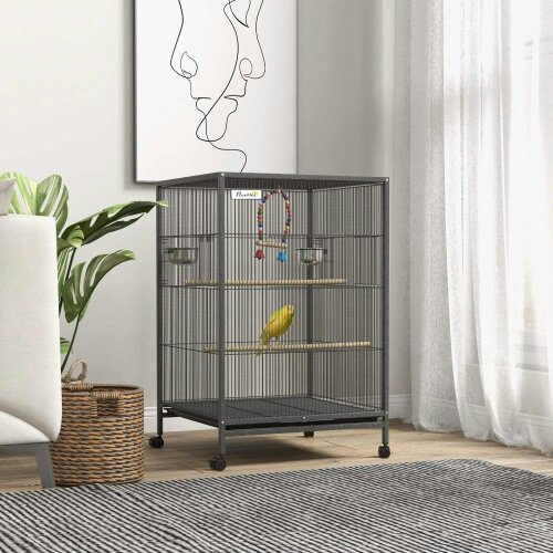 Bobobiy Bird Cage, Budgie Cage, with Rolling Stand, for Small Birds - Grey