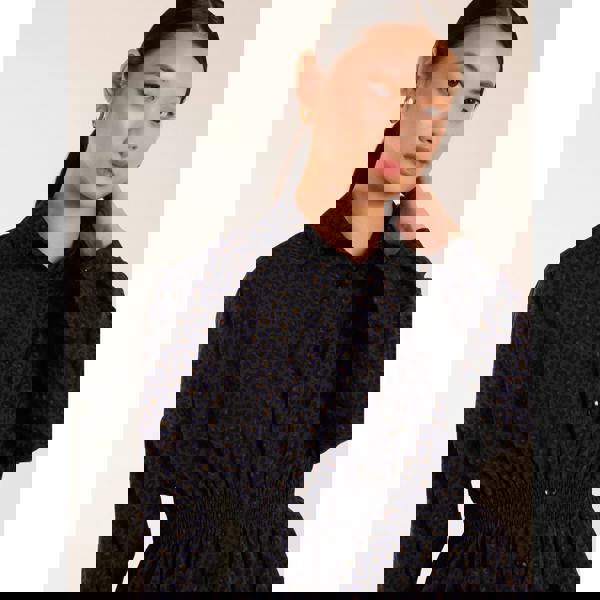 Blue Vanilla Leopard Print Shirred Waist Shirt