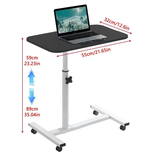 Havendro Height Adjustable Mobile Over Bed Table Hospital Overbed Aid Chair Laptop Tray