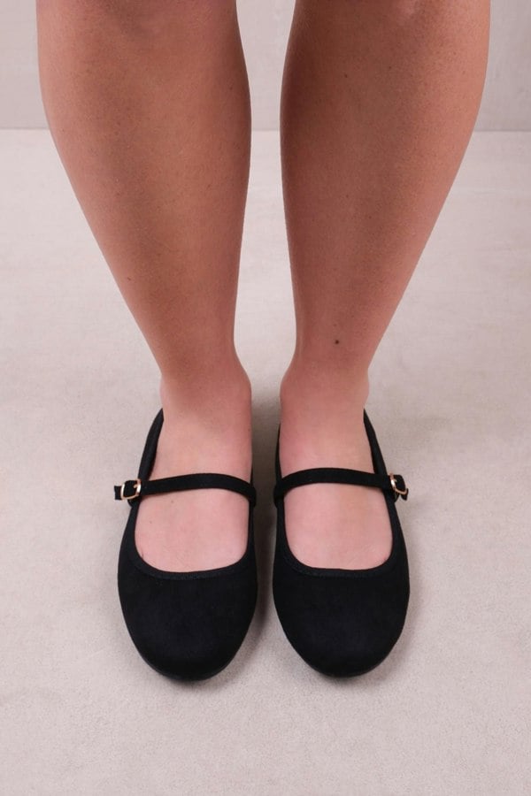 Where's That From Josie Ballerina Flats With Strap Detail in Black Suede