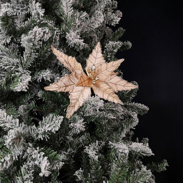 Samuel Alexander 50cm Champagne Velvet Poinsettia Stem with Glitter Christmas Decoration