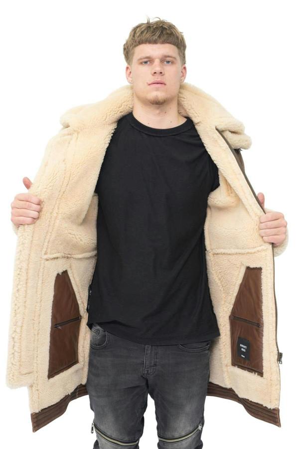 Infinity Leather Mens 3/4 Warm Leather Sheepskin Trench Coat-Kendal