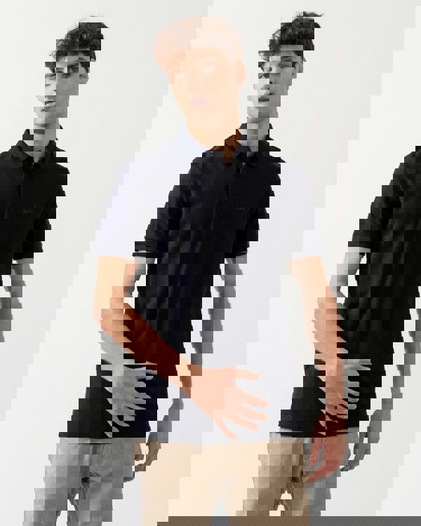 BOSS Green Paddy Mens Cotton-Piqué Polo Shirt with Contrast Logo - Navy 411