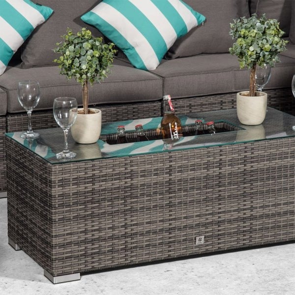 Giardino Santorini L Shape Modular 5 Seat Rattan Corner Sofa Set With Large Drinks Cooler Coffee Table