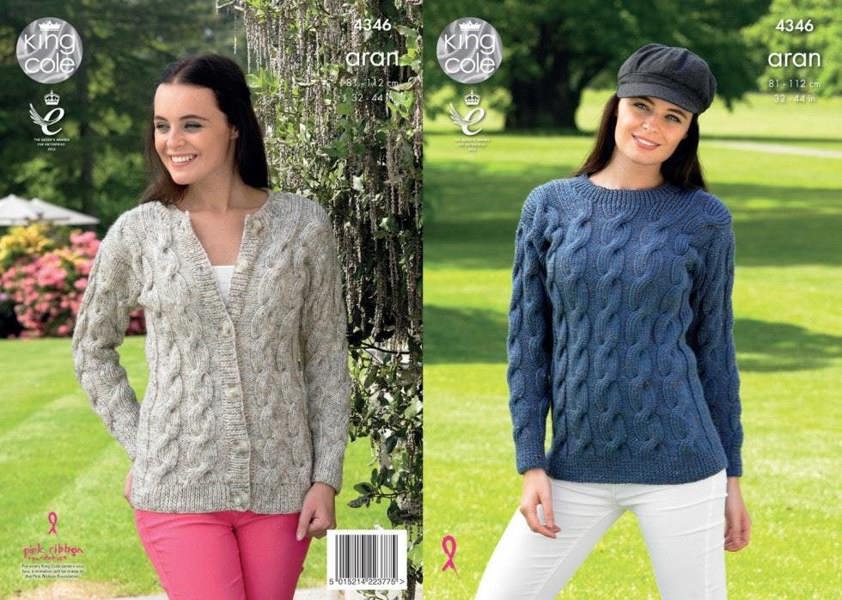 King Cole Fashion Knitting Pattern 4346, Cardigans, Sweaters for Women, 32 inch - 44 inch - Intermediate