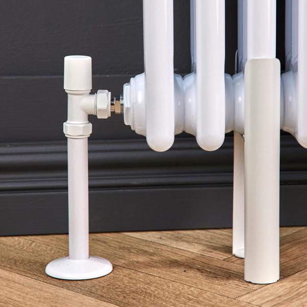 Flode Angled Round Thermostatic TRV & Lockshield | 15mm X 1/2" | Matt White Finish