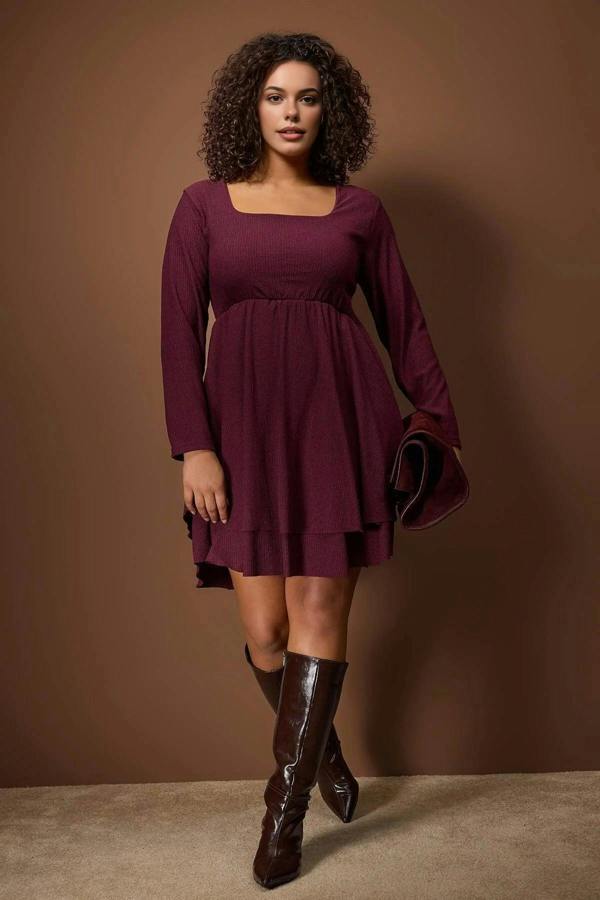 WOVCOR Square Neck Skater Crepe Knit Plus Size Dress