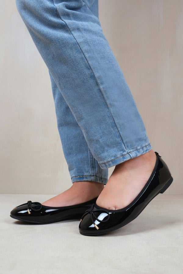 Where's That From Tallulah Wide Fit Slip on Flat Pumps in Black Patent