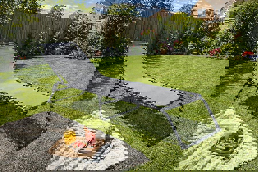 Metal Sunbed with Textilene Fabric – 3-Position Reclining Grey & Black The Garden Furniture Shop