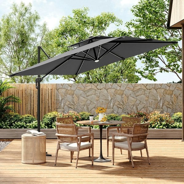 Living and Home Livingandhome 3m Large Square Cantilever Garden Parasol with LED Light