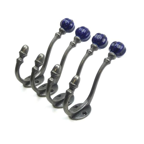 Ceramic Tipped Shabby Chic Cast Iron Coat Hook 150mm - Pack of 4 Hooks