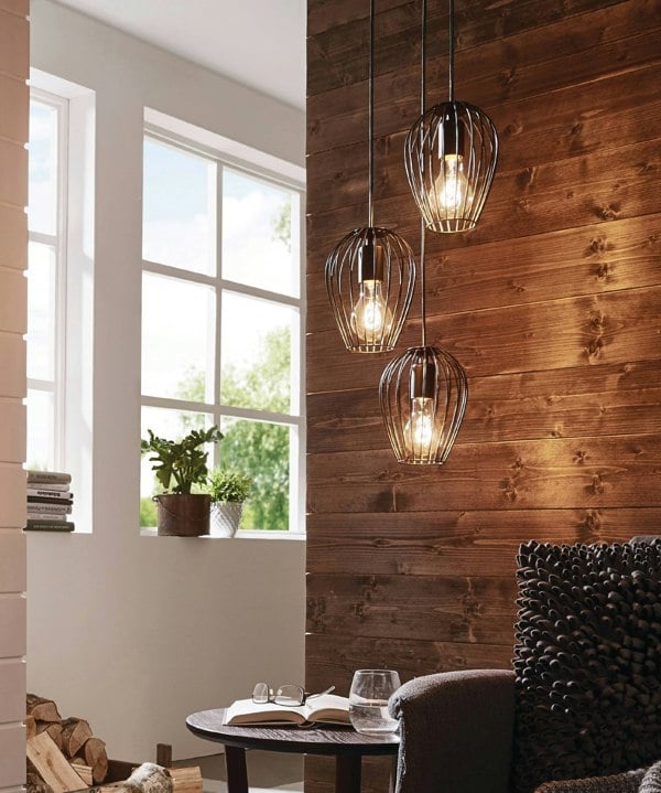 EGLO Newtown 3-Light Vintage Cluster Pendant With Black Caged Shades