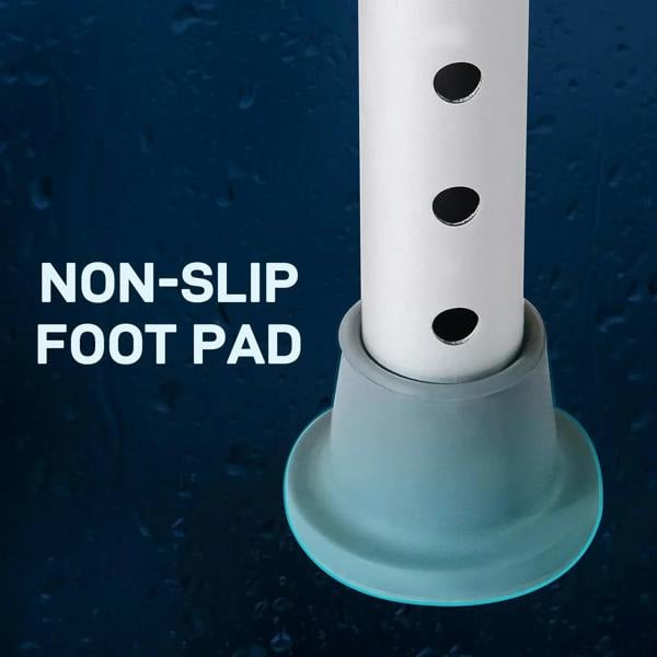 Non-slip foot pad on white height-adjustable bath stool leg stand
