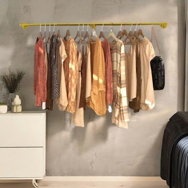 Rafaelo Mobilia Adjustable Heavy Duty Pipe Wall-Mounted Hanging Rail Gold