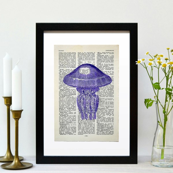 Hands & Hearts Jellyfish vintage book page art print