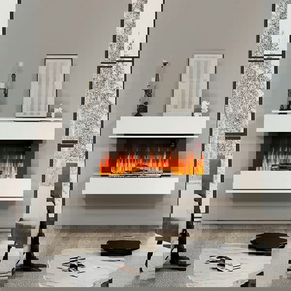 52 Inch Electric Fireplace Set 2kW Wall Mounted Heater Remote Control Fireplace Suites Living and Home