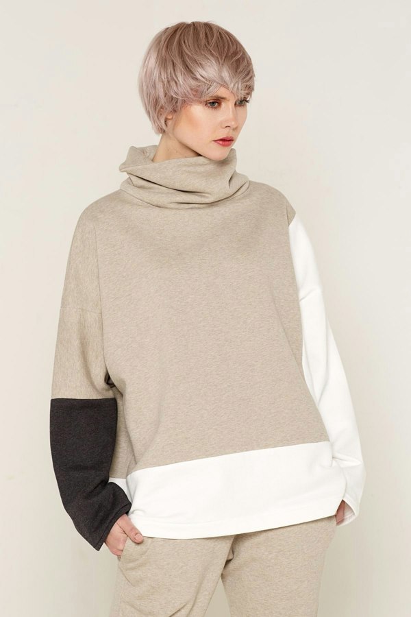 Bo Carter Turtleneck Neptun Jumper in Organic Fleece Cotton - Beige